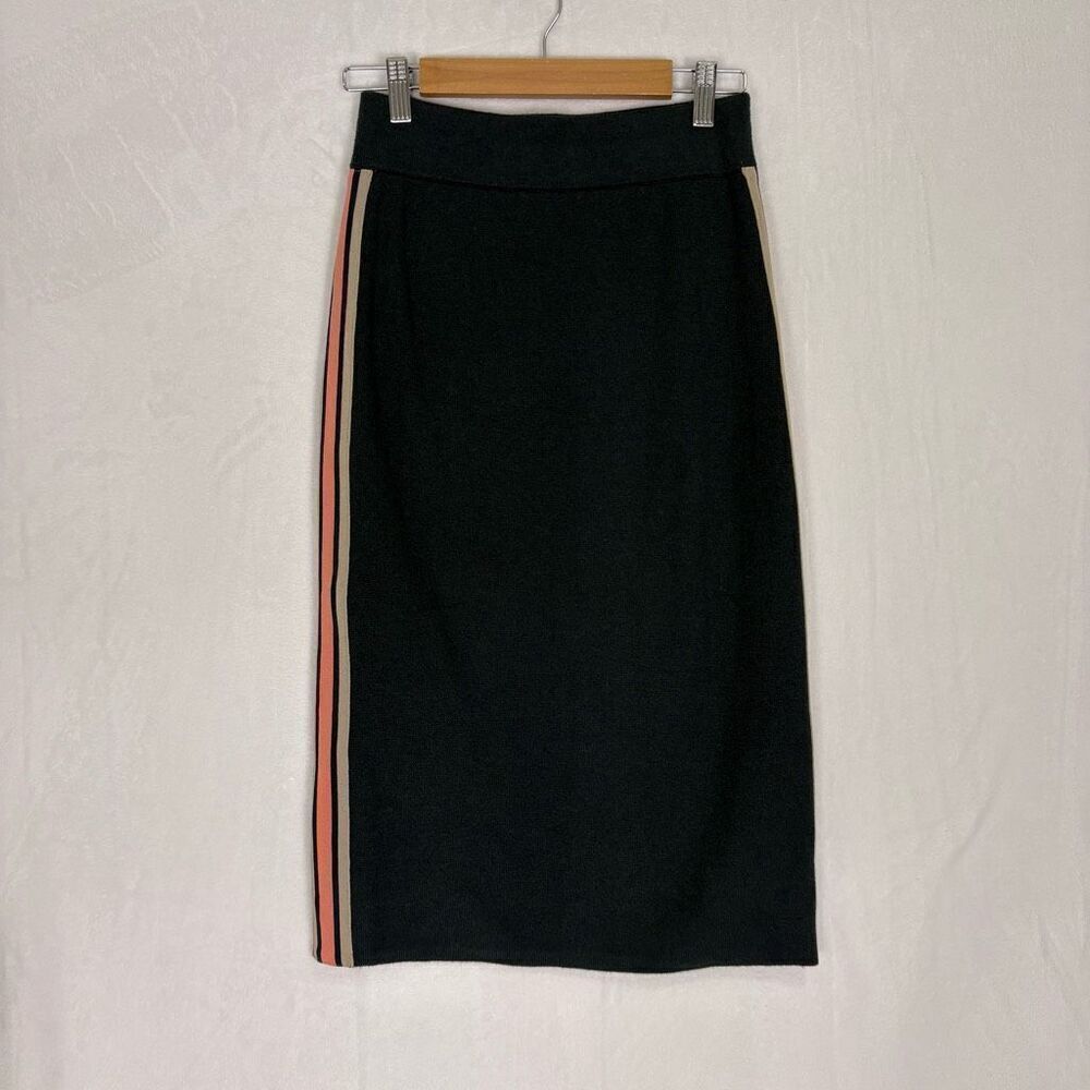 J. Crew Women's Side Stripe Knit Pencil Skirt Navy Blue w/ Pink Stripes Size XS